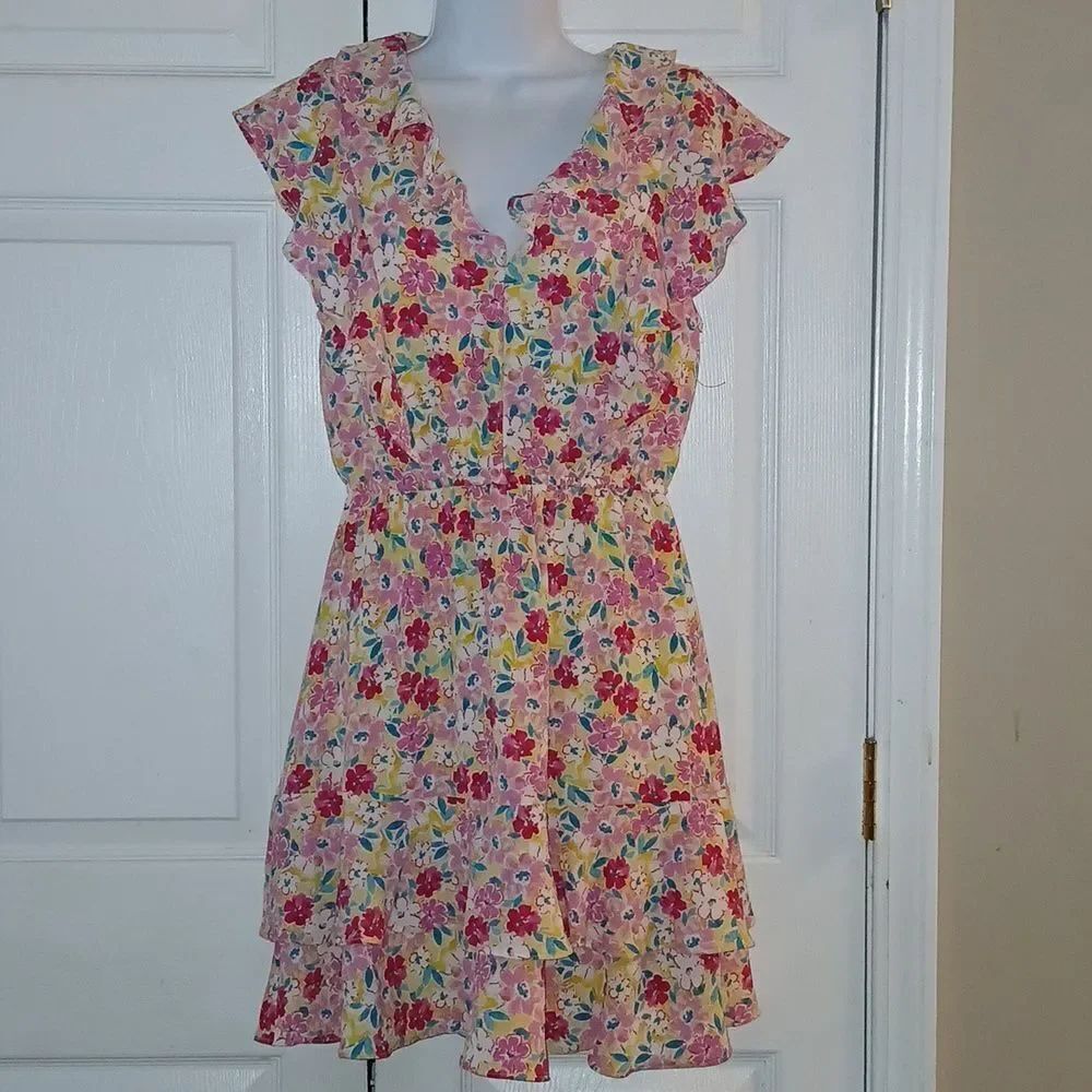 BCBG Paris bright floral elastic waist midi dress Sz S NWOT